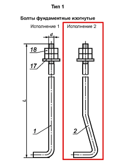 Фундаментные болты тип 1.2 (Изогнутые)